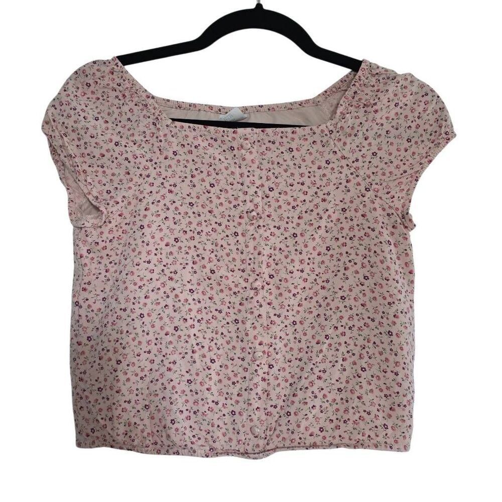 Abercrombie Kids Girl's Size 11/12 Cream Pink Floral Faux Button Peasant Blouse